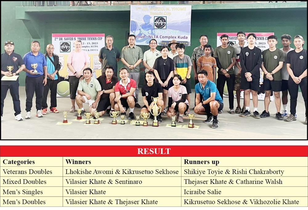 Participants and winners with others during the 2nd edition of Dr Savizo N Yhome Memorial Tennis Cup which concluded on April 25.
